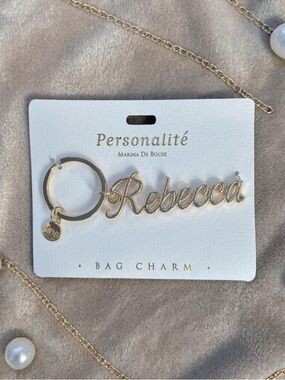 Gold Tone Personalized Name Keychain Bag Charm "Rebecca" New NWT